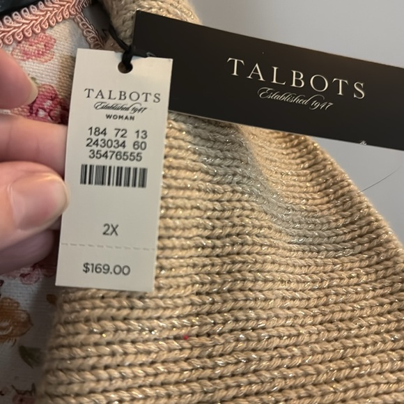 🆕NWT*HOST PICK⭐️Talbots Knit CardiganTie Belt Sweater Tan/Gold metallic size 2X - Picture 8 of 10